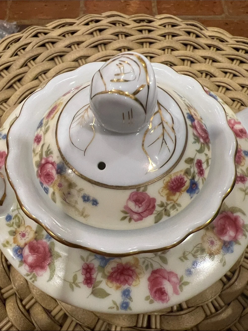 Vintage Gold Castle Floral Porcelain Mini Teapot with Gold Trim